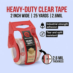 Heavy Duty Packing Tape with Dispenser – 2 Pack, 2 in x 25 Yd Clear Tape