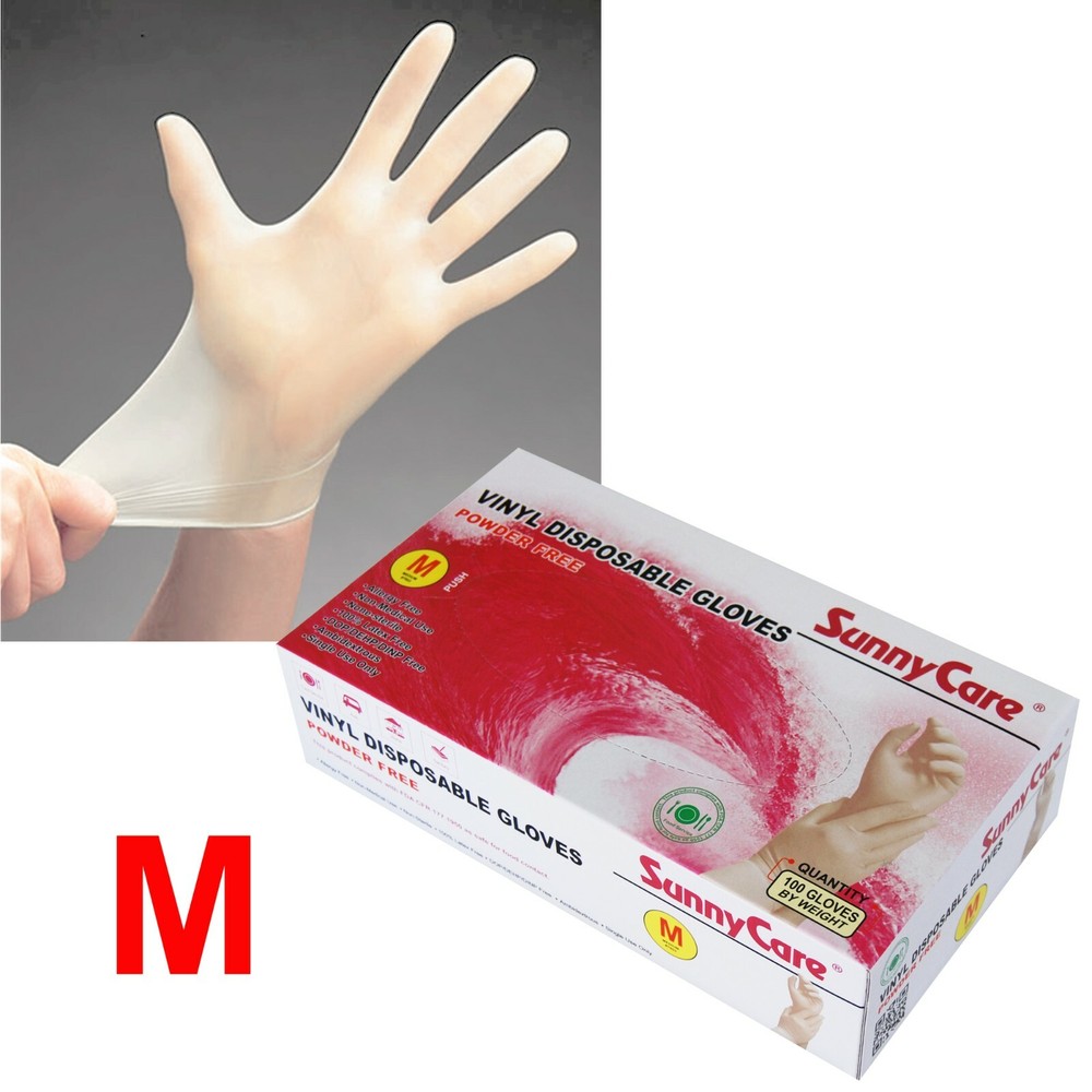 100 SunnyCare Powder Free Vinyl Gloves Food Service (Latex Nitrile Free) 🔥 M