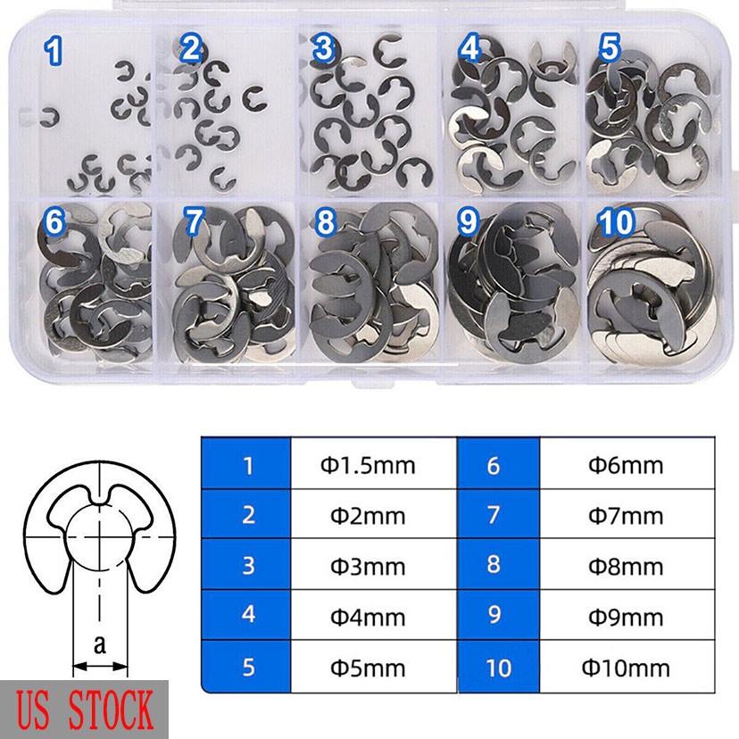 120Pcs Stainless Steel E Clips C Circlip Kit Retaining Ring Assorted 1.5 to 10mm