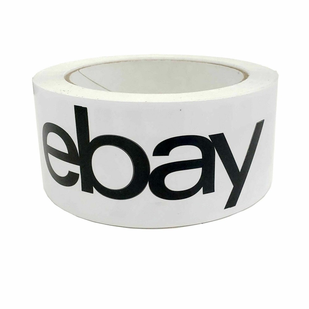 2 NEW Rolls 2″ x 75 yards Black / White LOGO eBay Branded Packing Tape