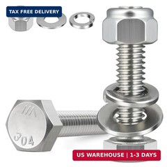 (12 Sets) 1/4-20 x 2 Hex Head Screw Bolt,Lock Nuts,Flat & Lock Washers Kits,304