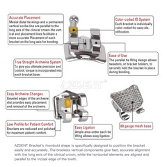 AZDENT Dental Ortho Metal Brackets Mini/Standard Roth/MBT 018/022 Hooks 3/3-4-5
