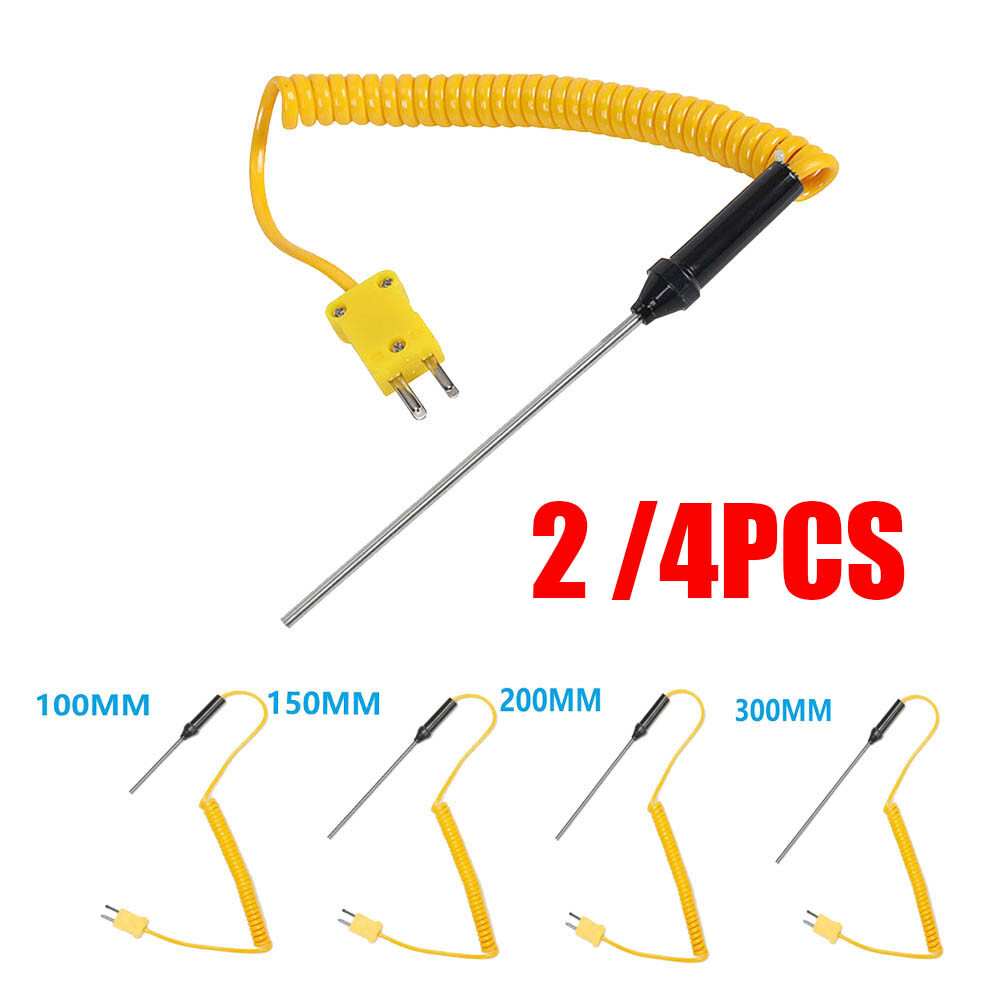 2/4pcs K-Type Thermocouple Probe Digital Thermometer Steel Sensor Spiral Cable