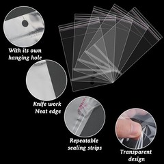 400Pcs Clear Plastic Self Sealing Bags with Hang Hole Resealable Large,