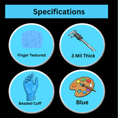 1000 Blue Nitrile Powder-Free Disposable Gloves Medium 3 MIL Finger-Textured