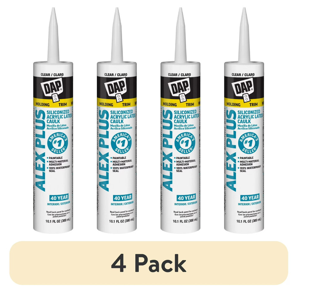 (4 Pack) Alex plus 10.1 Oz Clear All Purpose Acrylic Latex Caulk plus Silicone