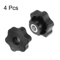 4pcs Star Knobs M10 Thread 48mm Head Through Hole Clamping Handles Black