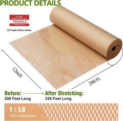 Honeycomb Packing Paper 12 Inch Eco Friendly Biodegradable Cushion Wrap 200 ft