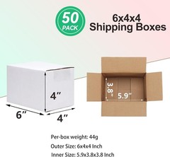 6x4x4 Sturdy Shipping Boxes – 50 Pack White Corrugated Boxes for Small Business