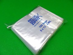 100 Reloc Zippit 5×12 Clear 2mil Poly Bags Reclosable Zip Seal Lock Bag 5″x12″