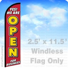 YES WE ARE OPEN – Windless Swooper Flag Feather 2.5×11.5′ Banner Sign – rf