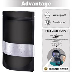 Mylar Foil Food Storage Stand Up Zip Seal Pouch Smell Proof Bags with Window USA