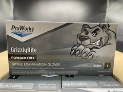 1 Case Of 10 Boxes ProWorks GL-N107FL Examination Gloves Black Nitrile L 100/box