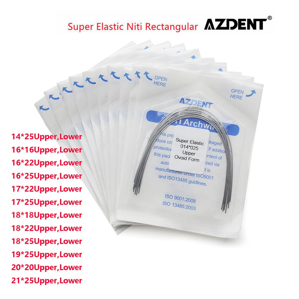 10 Pack AZDENT Dental Orthodontic Arch Wire Niti Super Elastic Rectangular Ovoid