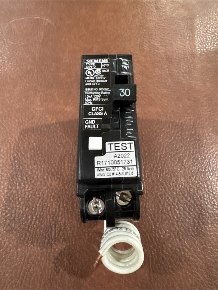 Siemens QF130A 1 Pole 30 Amp 120V Circuit Breaker Black GFCI 1P 30A QPF2