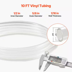 Clear Vinyl Tubing, 1/2 In. ID X 5/8 In. OD, 10 FT. Plastic PVC Tubing, Flexible