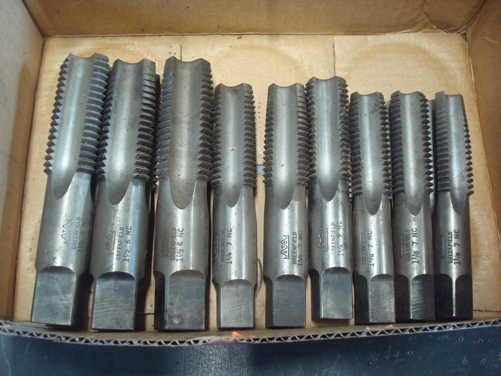 Lot of 9 Vintage Greenfield Taps 3x 1-1/2 6 NC, 3x 1-1/4 7 NC & 3x 1-1/8 7 NC
