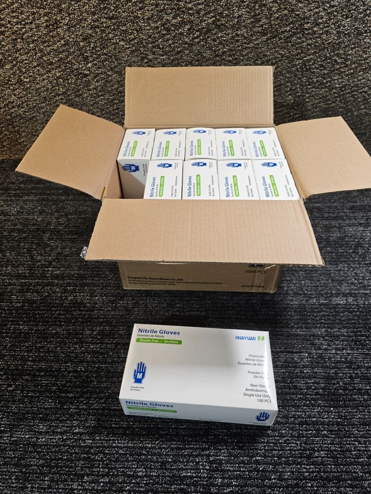 (1000-PIECES) Huayuan Blue Disposable Nitrile Exam Gloves Powder-Free Medium