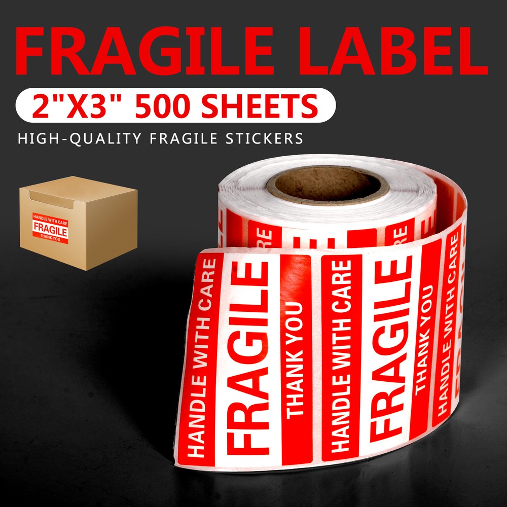 500PCS 1Roll Fragile Stickers 2×3 Fragile Label Sticker Handle With Care Mailing