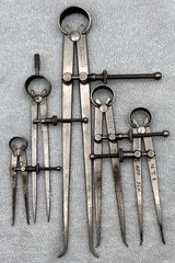 Lot of 5, Vintage, Spring Dividers, 3 L.S. Starrett, 1 Lufkin, 1 Unknown.
