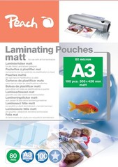 Peach S-PP580-15 Laminating Film A3-80 mic 100 Pouches Matt Writeable Premium Qu