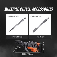 VEVOR Demolition Jack Hammer Concrete Breaker 3500W Electric 2 Chisel Bits Black