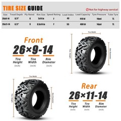 ATV UTV Tires 26×9-14 26×11-14 6-Ply All Terrain Tubeless Off-Road Set of 4
