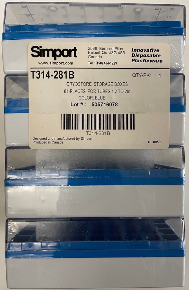 Simpton cryostorage boxes 81-place for 1.2 to 2ml tubes (case of 10 boxes)