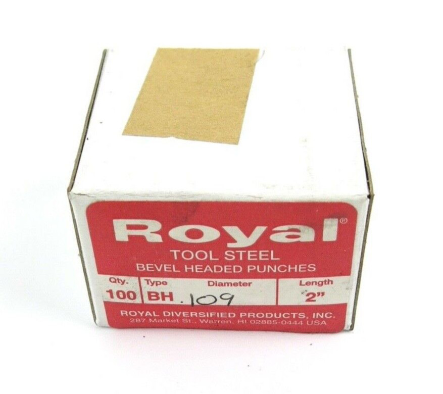 Royal .109″ x 2″ Bevel Headed Punch Box of 100pcs