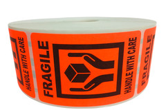 2×3, FRAGILE (Hands holding box icon), 500 labels per roll, 1-60 Rolls