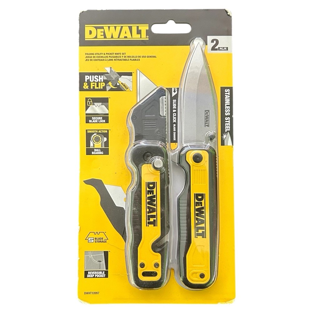 DeWalt Push & Flip Folding Utility & Pocket Knife Set DWHT10997 Brand NEW
