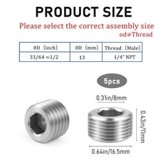 5 PCS 3/8″ NPT Male Pipe Plug Stainless Steel Pipe Plug Fitting Set Hex Count…
