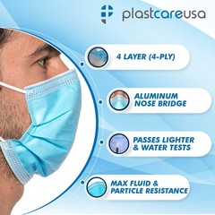 PlastCare USA Box of 50 4-Ply ASTM Level 3 Face 1 Count (Pack 50), Blue