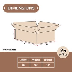 28 x 10 x 10″ Long Corrugated Boxes, ECT-32 Brown Shipping Boxes 25/Bundle