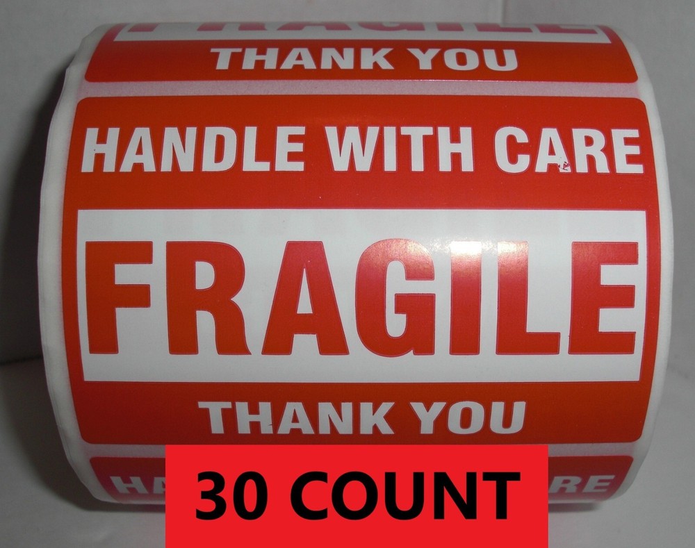FRAGILE Handle With Care Stickers 2″ x 3″ Pack of 30 (THIRTY) Self Stick Labels