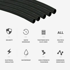 20ft Black Φ1/4″ (6.4mm) Heat Shrink Tubing 3:1 Dual Wall Adhesive Glue Lined US
