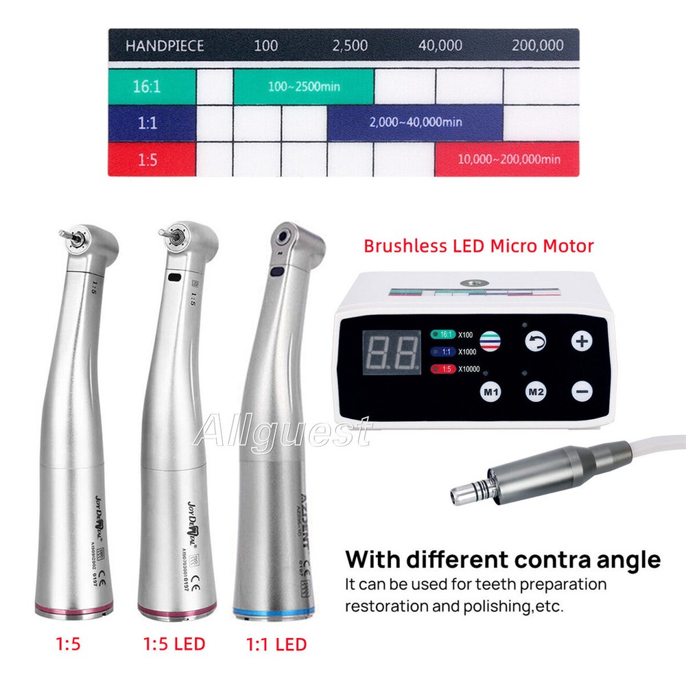 NSK Style Dental Brushless LED Micro Motor 1:1/1:5 Contra Angle Handpiece E-Type