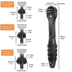2x Universal Drill Chuck Key Kit Double End Ratchet Spanner with 6 Chuck Heads