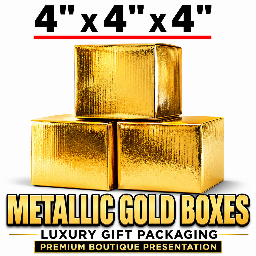 Metallic Gold Designer Boxes 4x4x4 Premium Gift Packaging for Small Business