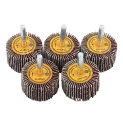 Aluminum Oxide Shank Mounted Flap Wheels, 1-1/2″ x 1″ x 1/4″, 60 Grit – 5 Pack