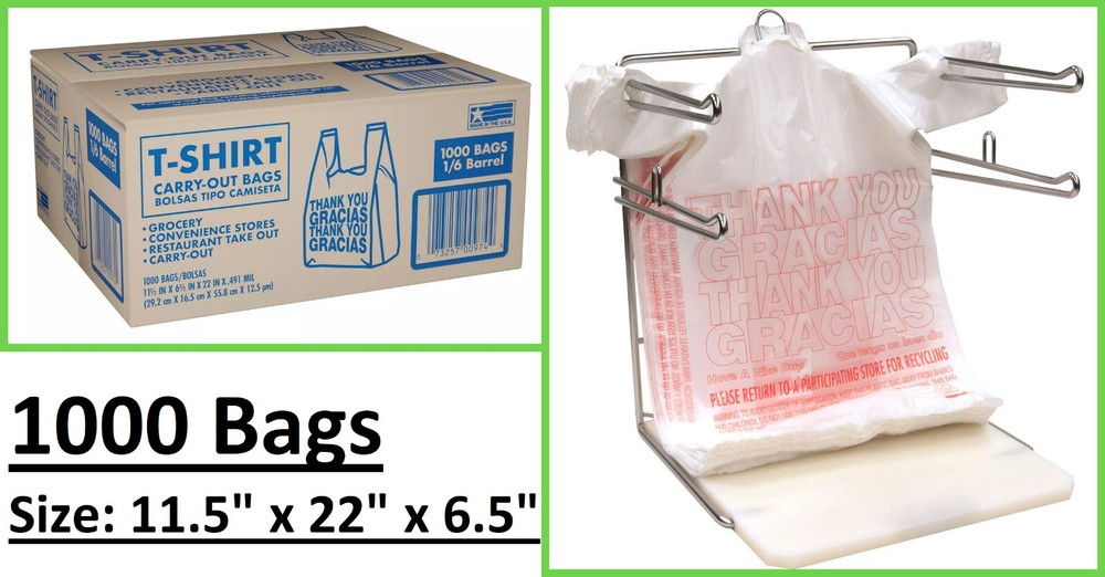 T-Shirt Thank You Plastic Grocery Store Shopping Carry Out Bag 1000ct Recyclable