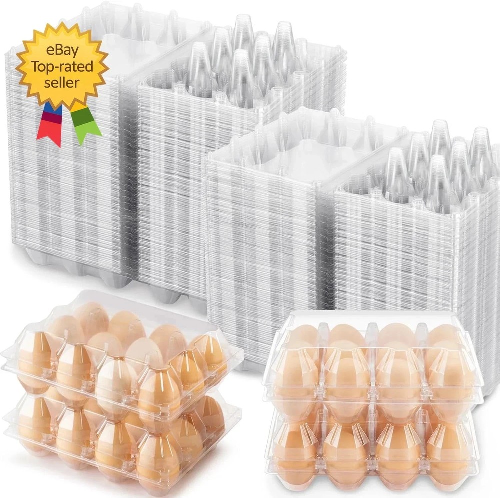 100 Packs Egg Cartons Cheap Bulk Plastic for 12 Eggs Clear Egg Cartons