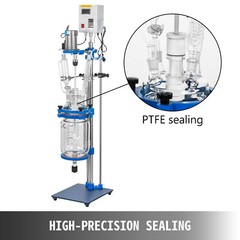 5L Jacketed Glass Reactor 110V Reaction Vessel 100w Digital 0-1200r/min US