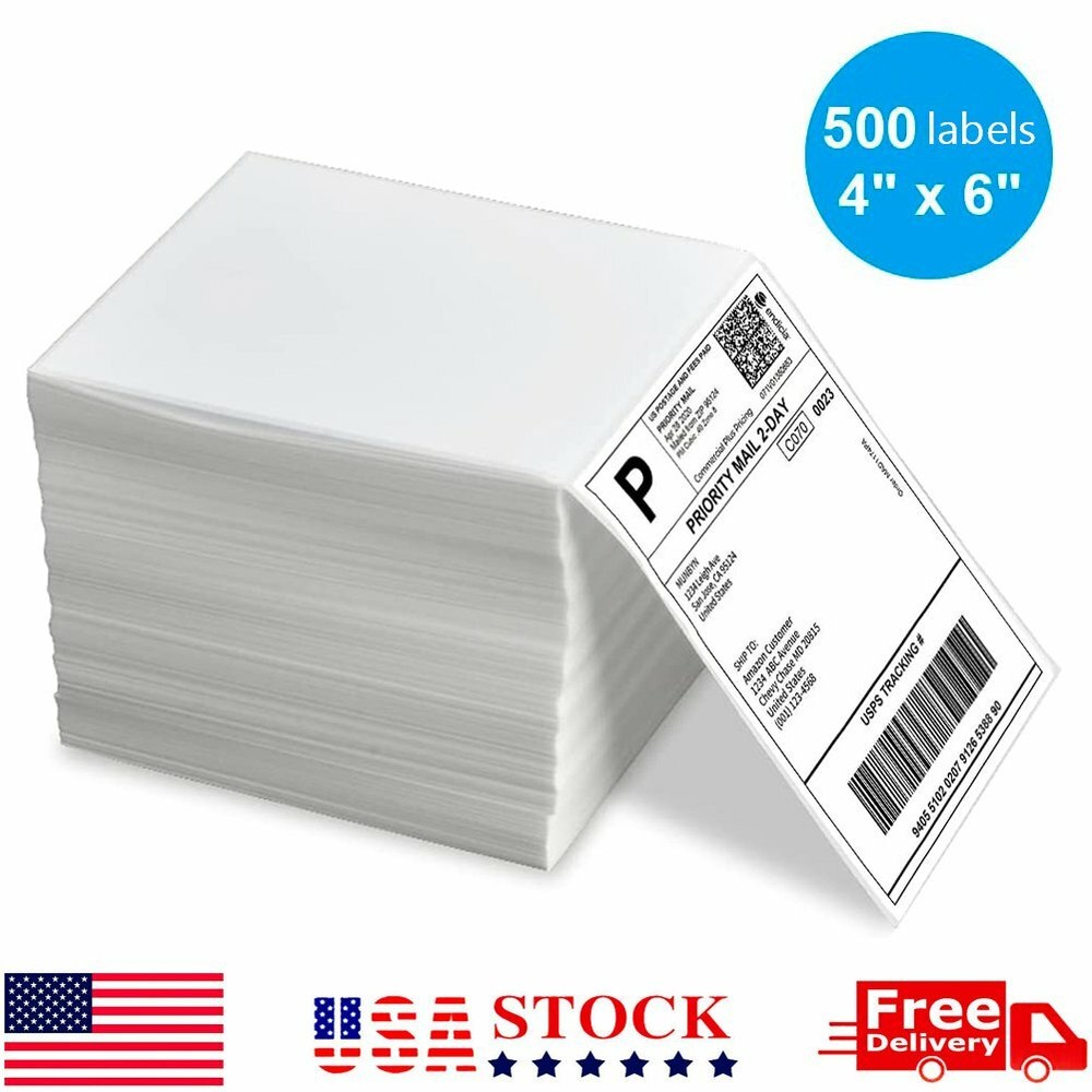 500 4×6 Fanfold Direct Thermal Shipping Labels Blank for Zebra and Rollo Printer
