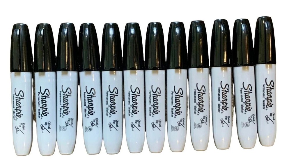 Sharpie Chisel Tip Broad Pt Permanent Markers Black 12 Markers New