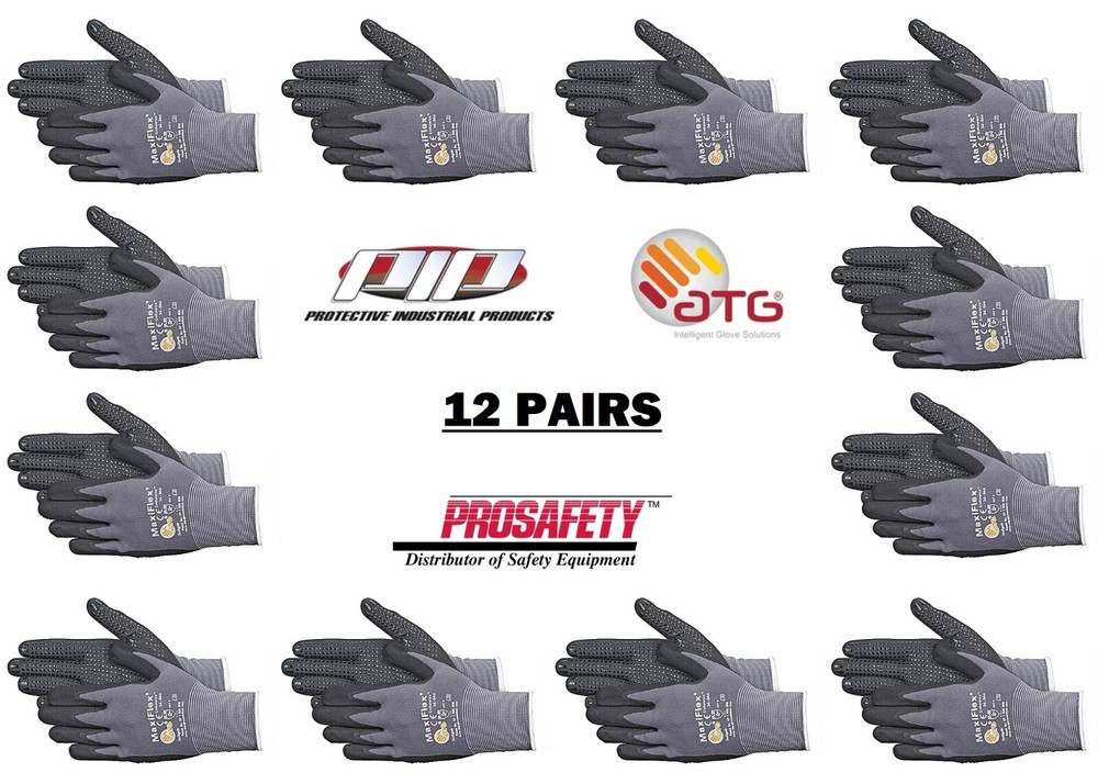 34-844 MaxiFlex Nitrile Grip Dotted Palm Coated PROTECTIVE WORK GLOVES 12-MEDIUM