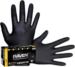 SAS Raven Black Nitrile Gloves Powder Free 7mil BUNDLE OF 2 (100 Gloves/Box)