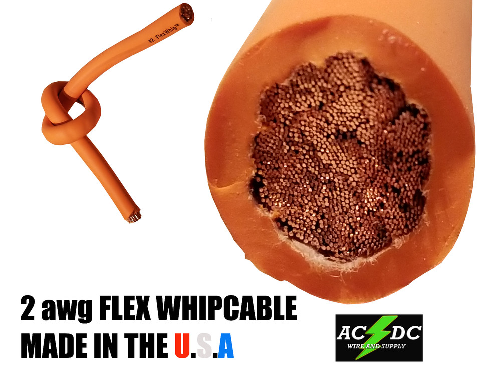 25′ #2 HIGHLY FLEXIBLE WELDING WHIP CABLE ORANGE 600V USA MADE EPDM COPPER AWG