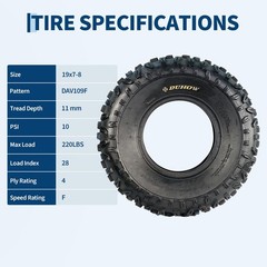 ATV UTV Tire Set 4-Ply Tubeless 19×7-8 Deep Knobby Tread Fits 8in Rims