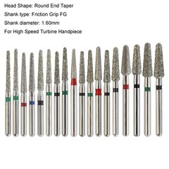 Dental Diamond Burs FG Round End Taper Football Barrel Pear Coarse Fine 856 379
